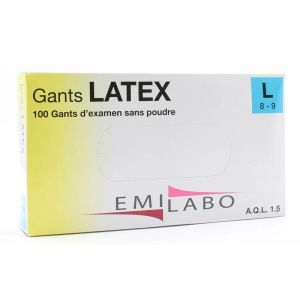 Gants Latex L 8/9 Sans Poudre boite de 100