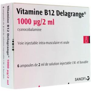 VITAMINE B12 DELAGRANGE 1000 microgrammes/2 ml, solution injectable (IM) et buvable
