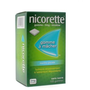 NICORETTE MENTHE GLACIALE 2 mg SANS SUCRE,105 gommes à mâcher médicamenteuses