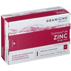 GRANIONS DE ZINC 15 mg/2 ml, solution buvable en ampoule 30
