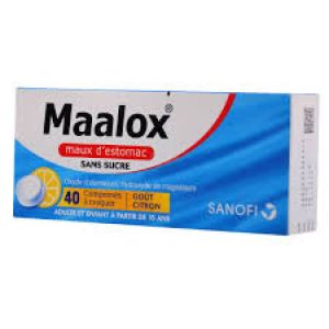 MAALOX MAUX D'ESTOMAC SANS SUCRE 40 comprimés à croquer citron