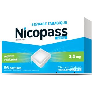 NICOPASS 1,5 mg SANS SUCRE MENTHE FRAICHEUR, pastille édulcorée à l'aspartam et à l'acésulfame potassique
