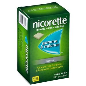 Nicorette 4 mg sans sucre, 105 gommes à mâcher médicamenteuse
