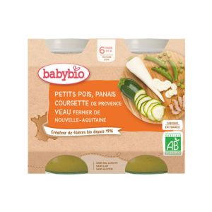 Babybio pots petits pois, panais, courgette de Provence & veau fermier de Nouvelle-Aquitaine BIO - 2x200g