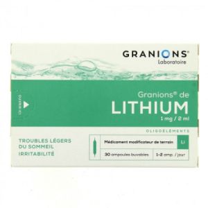 GRANIONS DE LITHIUM 1 mg/ 2 ml, solution buvable en ampoule 30
